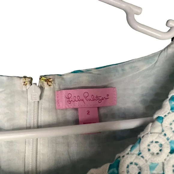 Lilly Pulitzer Women's Size 2 Macfarlane Lace Detail Blue Shift Dress - Picture 4 of 5